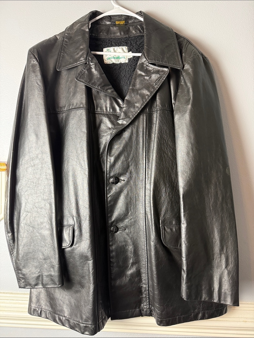 Vintage Black Leather Trench Coat